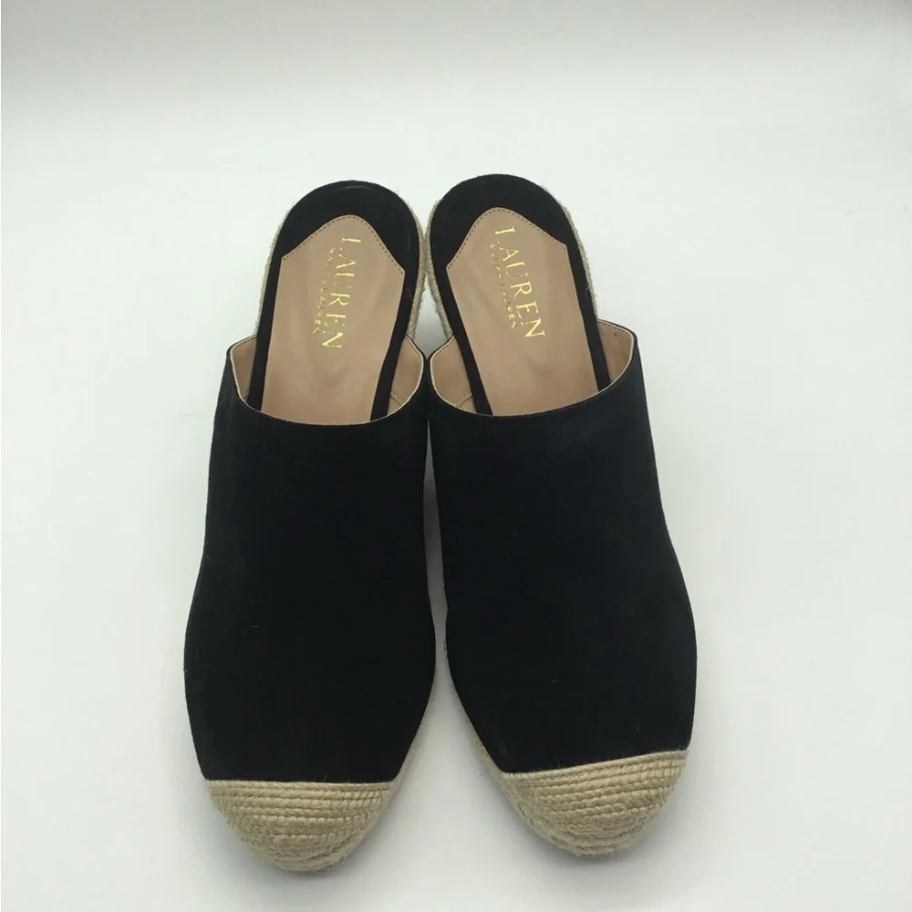 Ralph Lauren‎ Pennie Black Suede Espadrille Wedge Mule